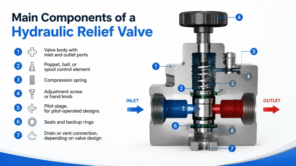 Main Components of a Hydraulic Relief Valve