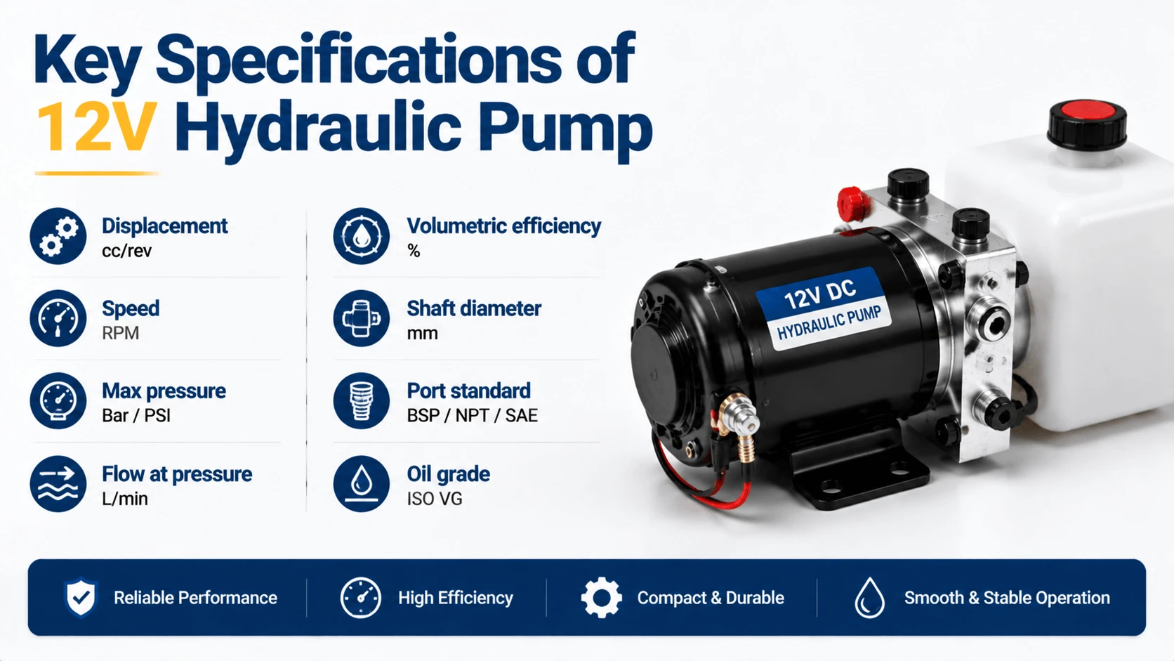 Key Specifications of 12V Hydraulic Pump