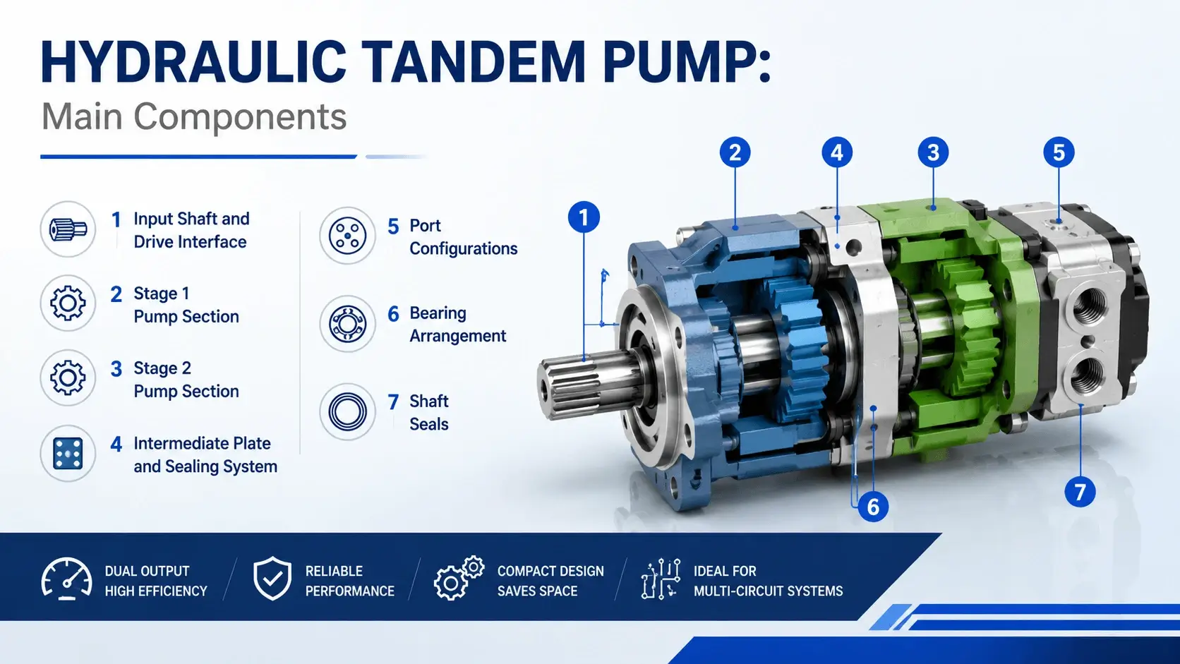 Main Components of hydraulic tandem pump