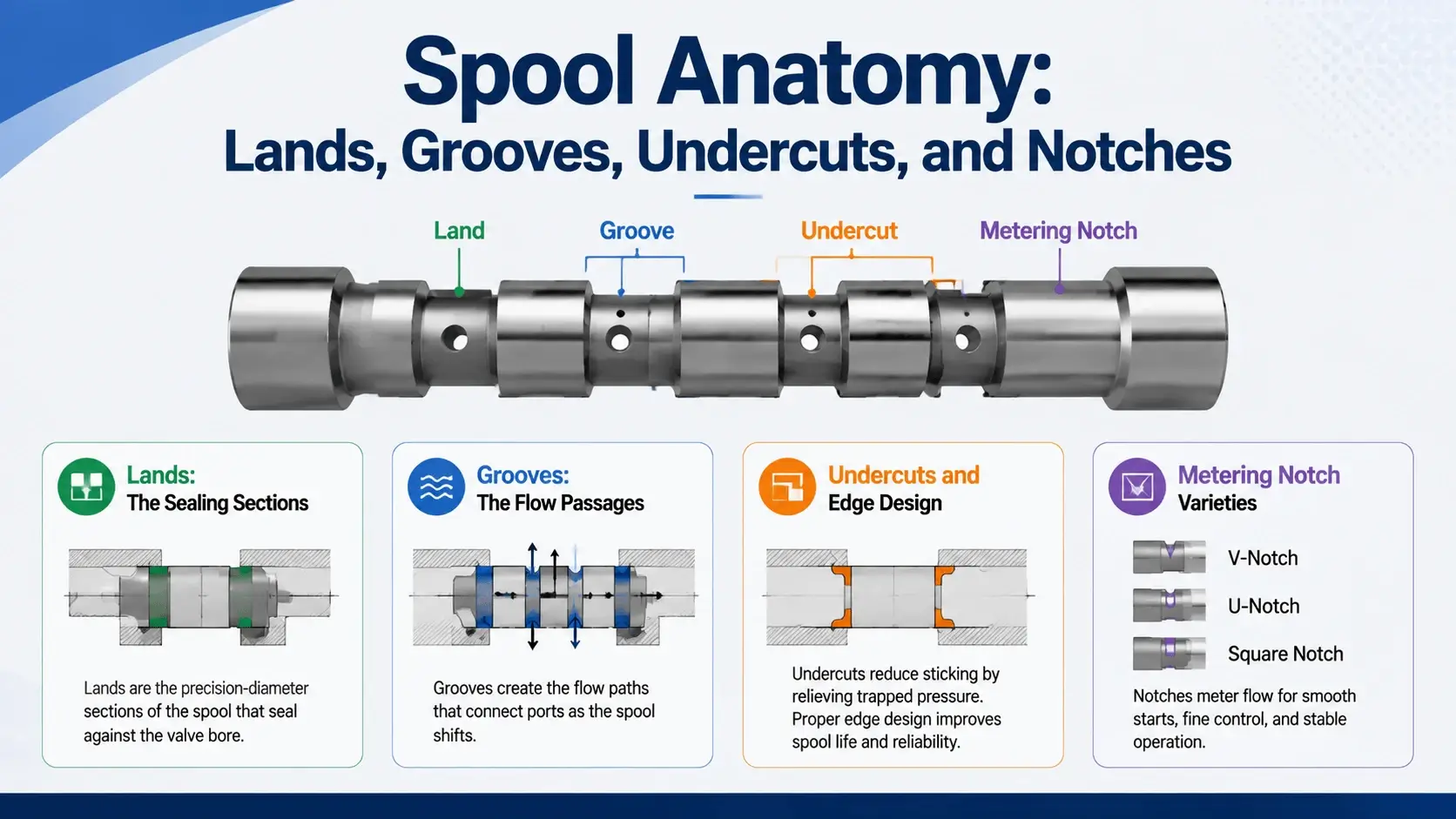 Spool Anatomy- Lands, Grooves, Undercuts, and Notches